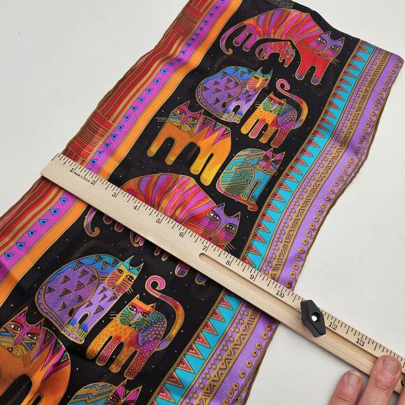Laurel Burch Scarf Womens One Size Black Multicolor Silk Cats Oblong Whimsical - Picture 7 of 7